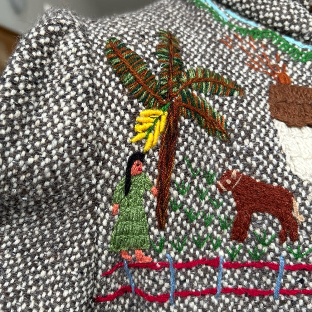 VTG Folk Art Embroidered Woven Wool Blazer Jacket By Frog a la Peche Designer - Picture 11 of 16